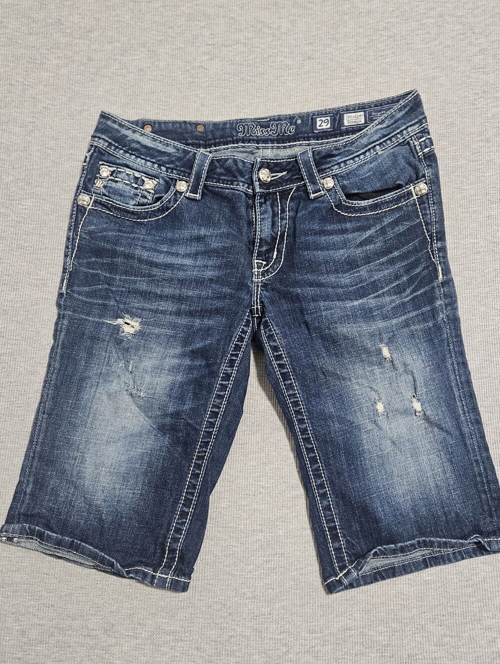 Miss Me Bermuda shorts Size 29 Embellished pockets Blue denim jean shorts